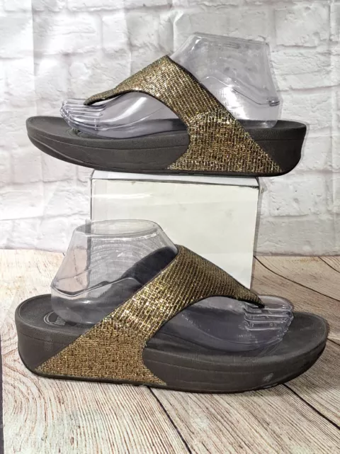 Fitflop Lulu Superglitz Sandals Copper 639-295 Thong Slide Gold Glitter Size 10