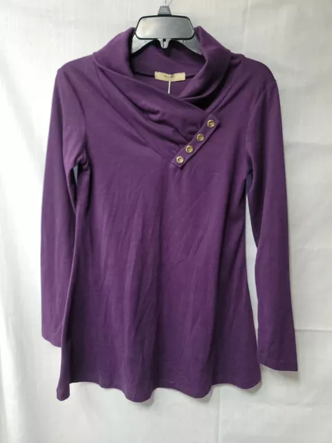 Miusey Purple  Long Sleeve Cowl Neck Form Fitting Casual Tunic Top Blouse size S