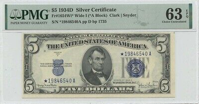 1934D $5 Silver Certificate Wide I Blue Seal Fr# 1654Wi* PMG CH63 EPQ