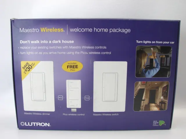 Lutron MRF2-LA Maestro Wireless Welcome Home Package 3 Switch Kit Lt. Almond T63