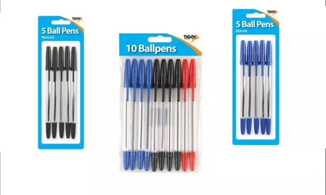 Cristal Medium Ballpoint Pens Ball Point Biros Black Blue Red