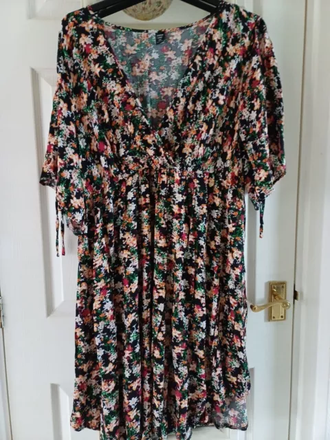 Pretty Floral Floaty Tie Sleeve Summer Midi  Dress 👗 4XL CURVE 22 24 ?