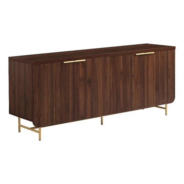 69" Scandinavian 4 Door Wood Sideboard-Dark Walnut / Gold
