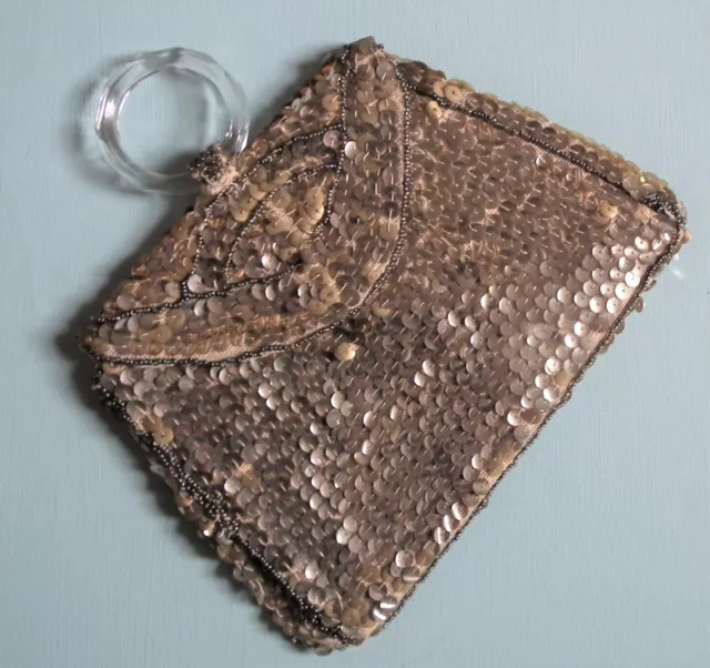 Vintage 20s 30s evening bag sequins silver gold glass handle Czechoslovakia Deco