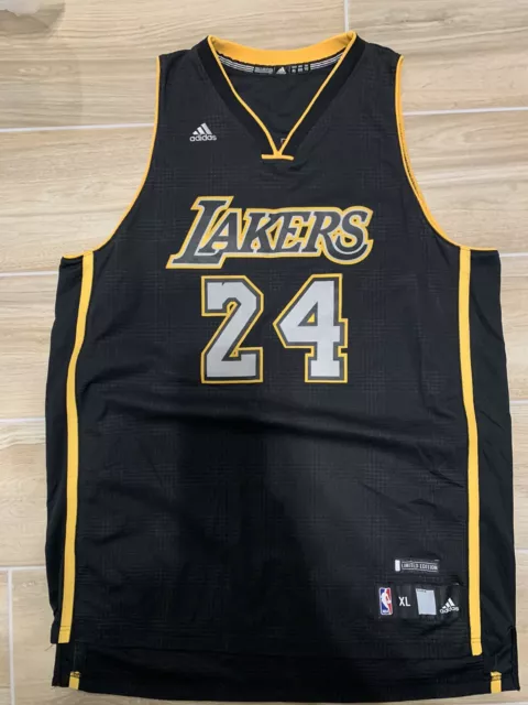 adidas, Shirts, Kobe Bryant La Lakers Gold On Black Jersey 24 Mamba  Basketball Nba Rare