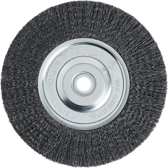 72747 Wire Bench Wheel Brush, Fine Crimped with 1/2-Inch and 5/8-Inch Arbor, 6-I