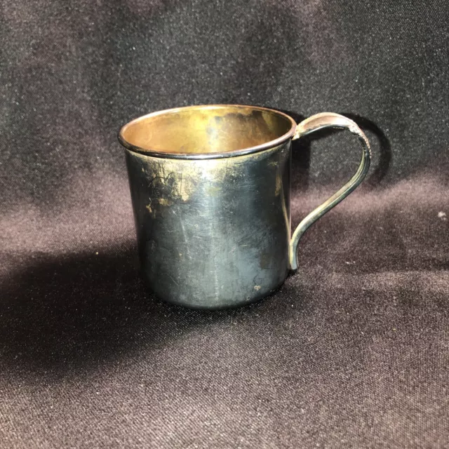 Vintage 1881 Rogers Silver Plated Baby Mug Cup Decorated Spoon Handle