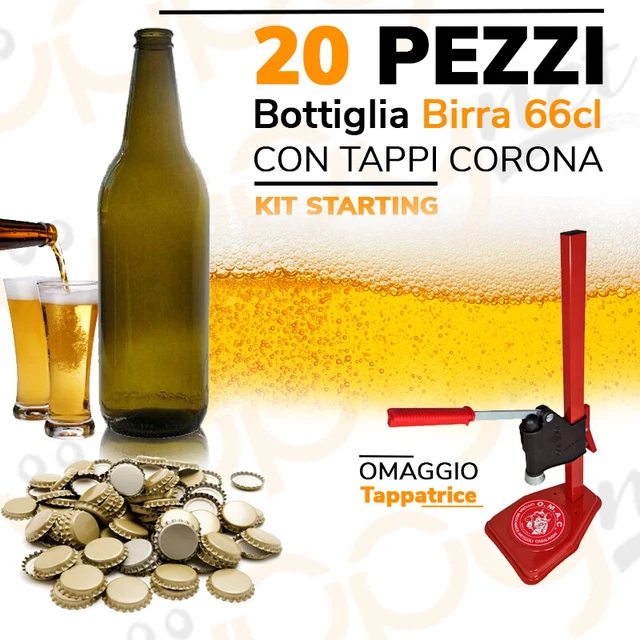 Set Bottiglie Di Birra In Vetro Marrone 500 Ml + Tappi Oro 26 Mm – Per Home Brewing, Confezione Da 8, Alta Qualità