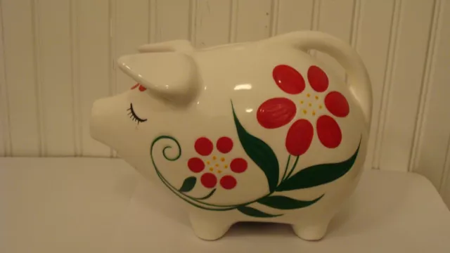 Vintage Hand Painted Ceramic PIG Figurine/ Piggy Bank 8.2" long