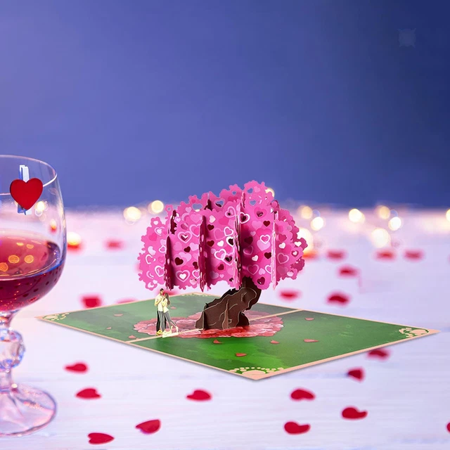 Carte Pop-up 3D Arbre D'amour - Pour Anniversaire, Saint-Valentin, Mariage - Message Personnalisable