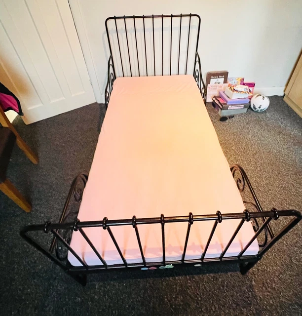 IKEA BLACK METAL bed frame adjustable with Ikea Mattress single £75.00