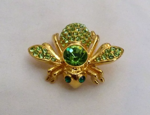 Joan Rivers Simulated Gemstone Birthstone Bumble Bee Pin Emerald Green May New
