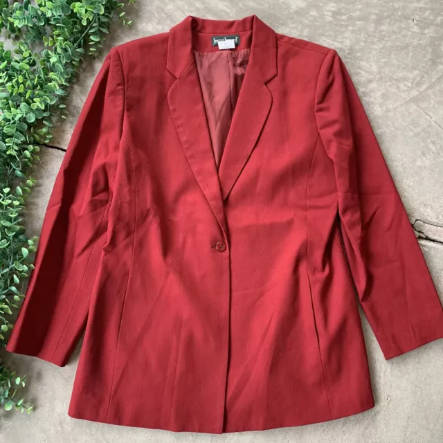 Vtg Harve Benard Wool Buttoned Long Oversized Blazer Jacket Career Red Size 14