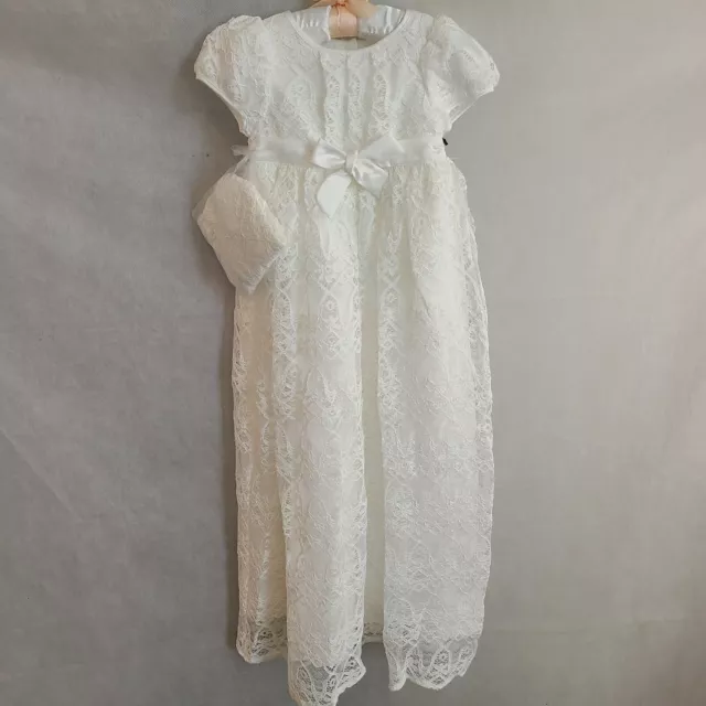 PIPPA & JULIE Baby Christening Gown 2pc Outfit, Includes Dress & Bonnet Sz 12M