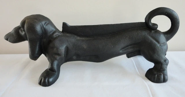 VTG Cast Iron Dachshund Dog Boot Scraper Door Stop 14" Garden Sculpture VG Cond