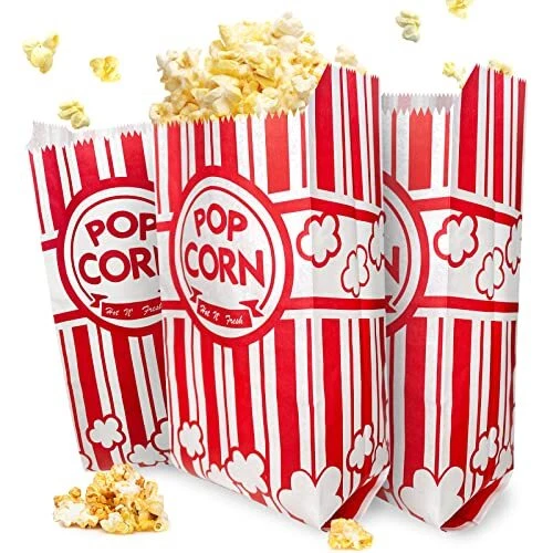 YESMONA 200 Pcs Paper Popcorn Bags, Popcorn Container Red and White Concessio...
