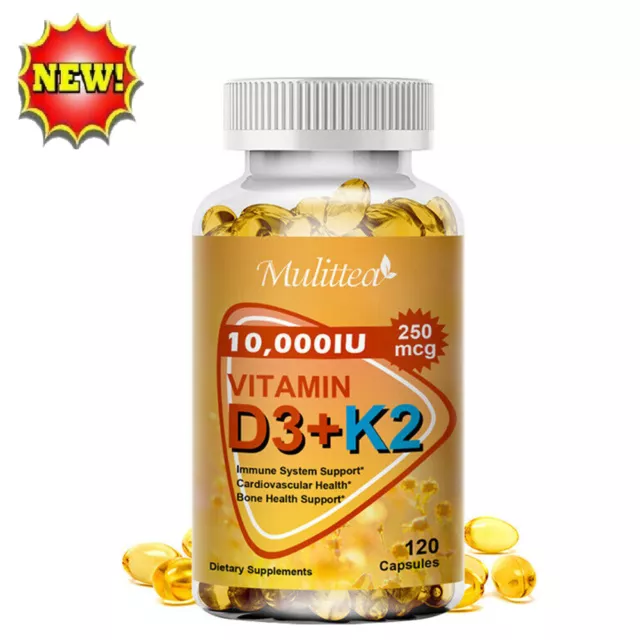 Vitamin D3 10000IU & K2 250mcg,120 Tablets Cholecalciferol MK-7 Bone Blood Heart