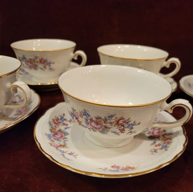 Richard Ginori Italy Set of 6 Cups & Saucers ARISTON Pink Roses Gold Trim