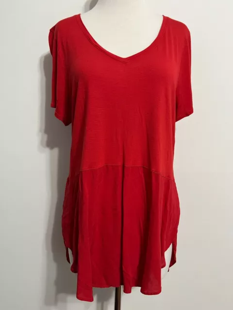 Two by Vince Camuto V-Neck Combo Tunic Top Blouse Flame Red Size L