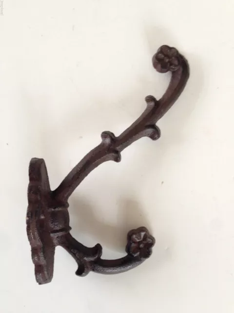 CAST IRON Vintage Antique Style Scroll Rustic Flower Coat / Hat Wall DOUBLE HOOK