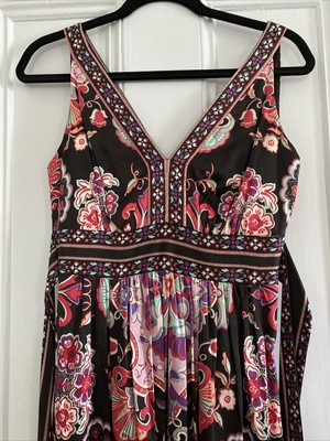 ECI New York Black Floral Silk Dress Size 4