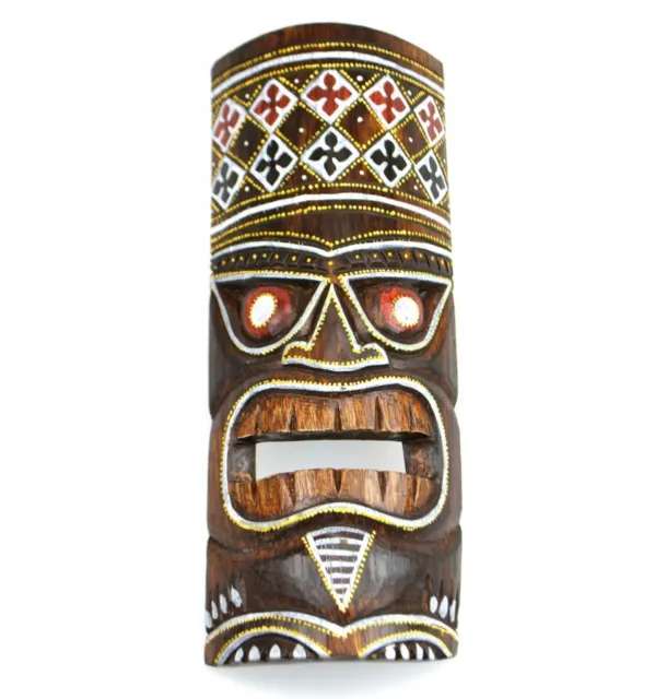 Masque Tiki h30cm en bois motif coloré. Déco Hawaï
