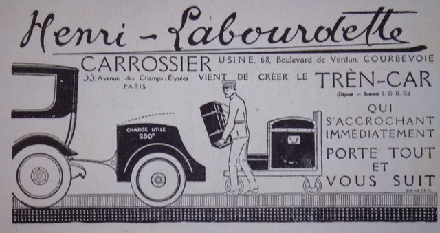 Publicité 1920 Henri Labourdette Carrossier A Créer Le Trèn-Car Porte Tout