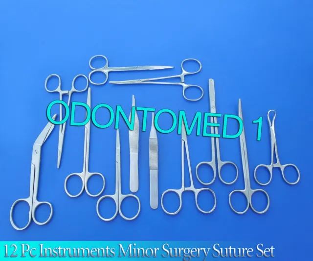 12 Instruments Minor Surgery Suture Set Kit Forceps