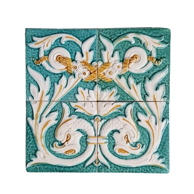 Panel Of Four Minton Hollins & Co Relief Moulded Tiles Neo Classical Motif C1920 Panel Of Four Minton Hollins & Co Relief Moulded Tiles Neo Classical Motif C1920