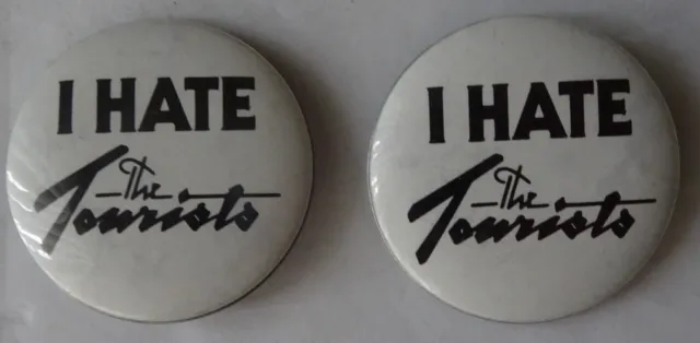 I HATE THE TOURISTS - Vintage Pin Badge x 2