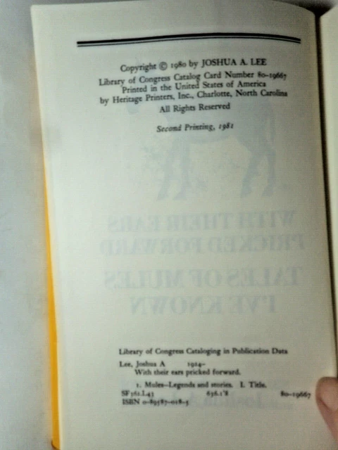 Joshua Lee With Their Ears Pricked Forward Tales of Mules I've Known JH/C 1981 4