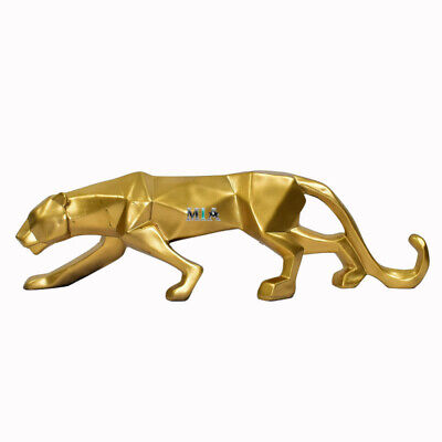 Leopardo Statue Panther Scultura Mano Craved Animale Resina Oro Decorazione Casa