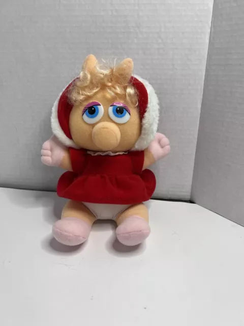 VTG Baby Miss Piggy Plush Muppet Jim Henson Red Bonnet Holiday Mrs. Claus 1987