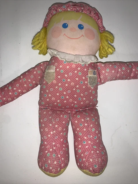 Vintage 1984 Fisher Price Crib Friends Pink Baby Doll Rattle Plush 12"