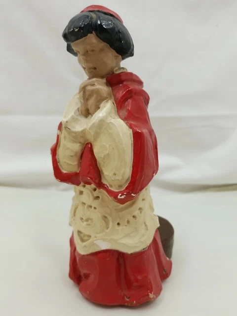 1930's Hogan-Evers Flowers Chalkware Altar Boy Candle Holder 10" tall C4