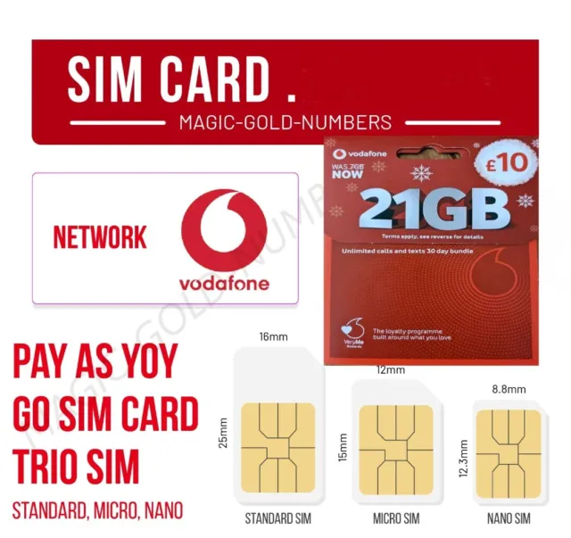 🔥 OFFICIAL UK VODAFONE Sim Card Pay As You Go PAYG STANDARD MICRO NANO Samsung
