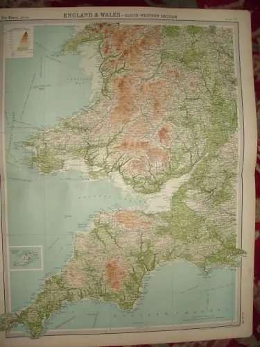 1920 LARGE MAP ~ ENGLAND & WALES ~ SOUTH WEST 23" x 18"