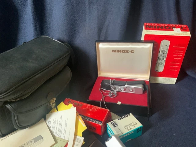 Boxed Minox C Subminiature Spy Camera, Case, Chain, Flash ++