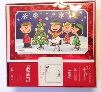 Hallmark Peanuts Christmas Cards w/Designed Envelopes Set of 24 NEW in Box HTF