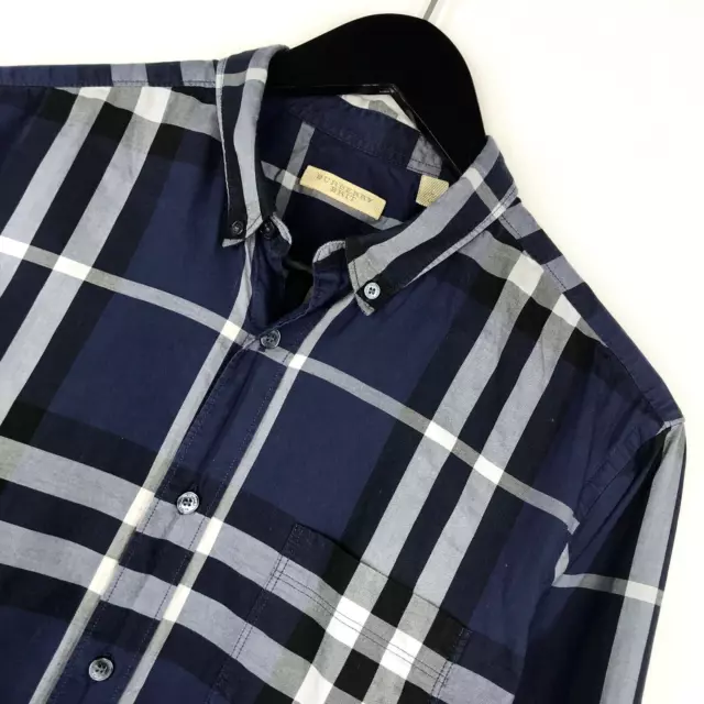 Men's Burberry Brit Shirt Navy Plaid Long Sleeve Burberry Tartan Shirt Size L