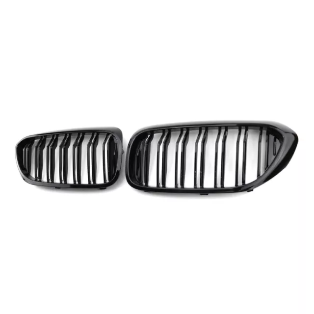 Double Line Gloss Black Front Center Grille 2PCS For 2017-2020 BMW 5 Series G30