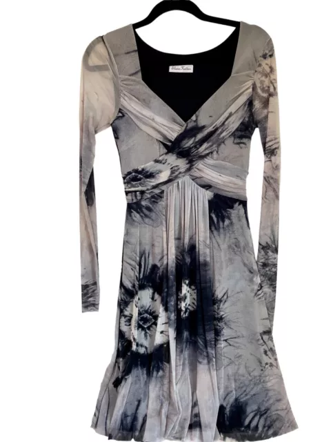 ELANA KATTAN Tan & Black Fitted Tie Dye Stretch Mesh Fit & Flare Midi Dress S