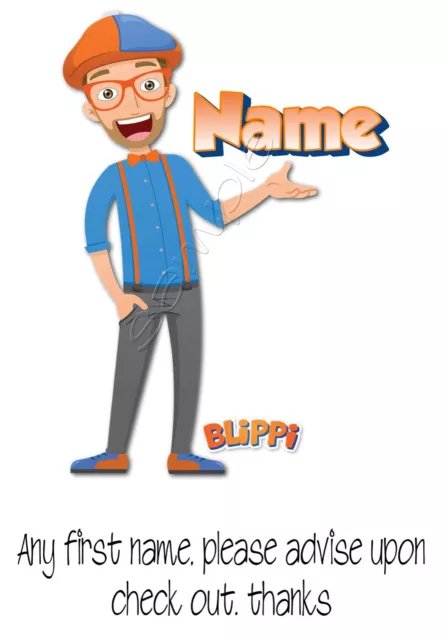 Iron on Transfer PERSONALISED BLIPPI WITH ANY FIRST NAME 15x11cm