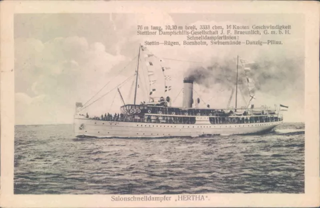 Postcard Shipping German Steamer Salonschnelldampfer Hertha   unposted