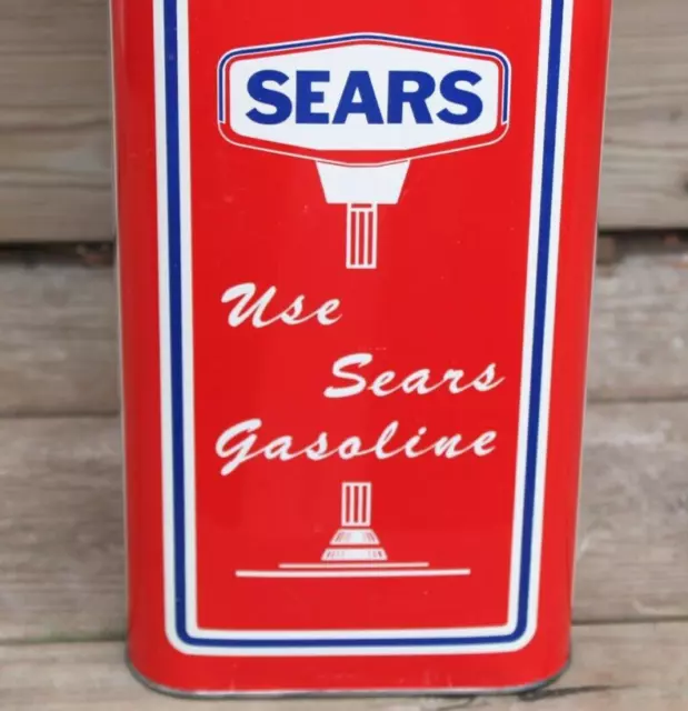 RARE NEAR MINT * 1950s era SEARS OIL CO. TRI-PURE MOTOR OIL Old 2 gallon Tin Can