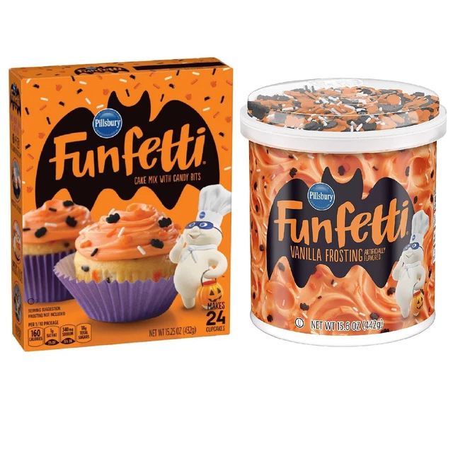 PILLSBURY FUNFETTI CAKE Mix w Candy Bits & Vanilla Frosting Halloween