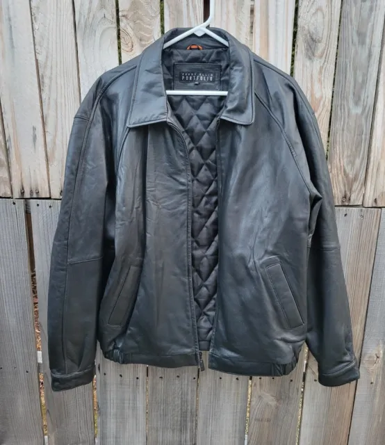 Perry Ellis Portfolio Jacket Mens Size XL Black Solid Full Zip Lined