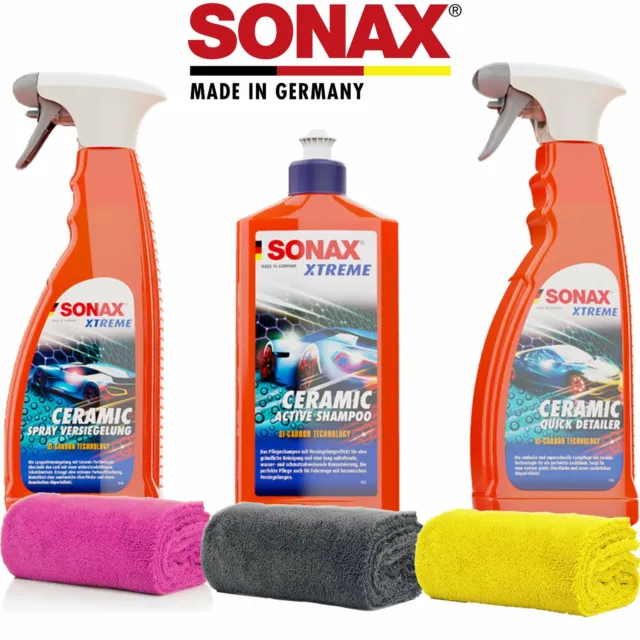 SONAX CERAMIC SET shampoo dettaglio rapido sigillante 3x panno in  microfibra 550GSM EUR 44,10 - PicClick IT
