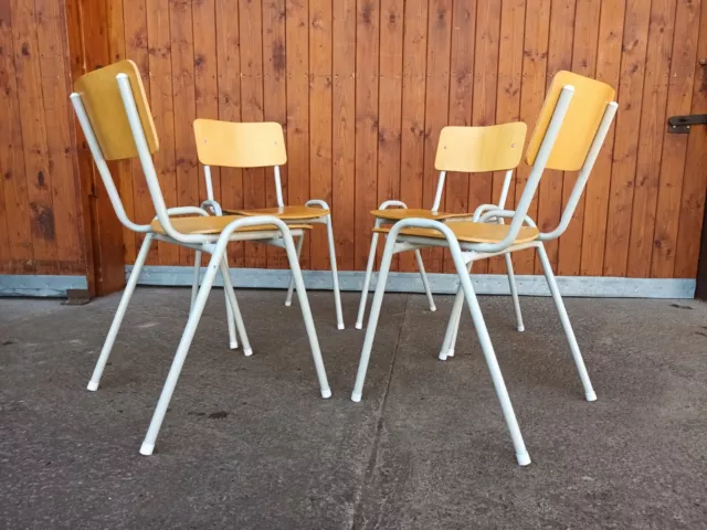 4x Tubo Apilables Sillas de Comedor Silla Madera Industria Diseño Vintage De