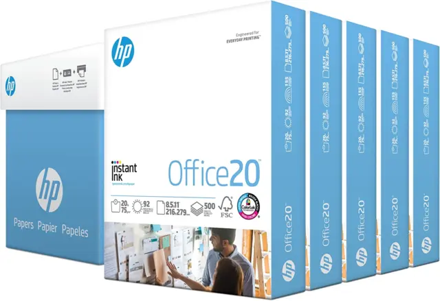 HP Printer Paper | 8.5 X 11 Paper | Office 20 Lb | 5 Ream Case - 2500 Sheets | 9